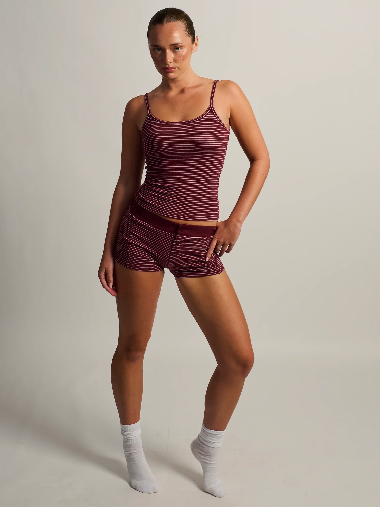 HARLOW BRIAR STRIPE SHORT - BURGUNDY - Image 2